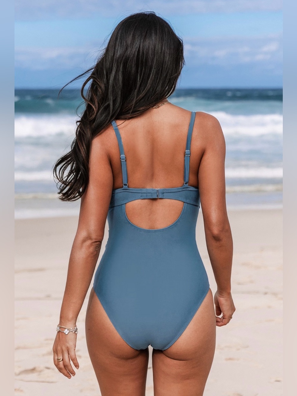 NWT CupShe Blue Ruched One-Piece Swimsuit - size M - Picture 3 of 7